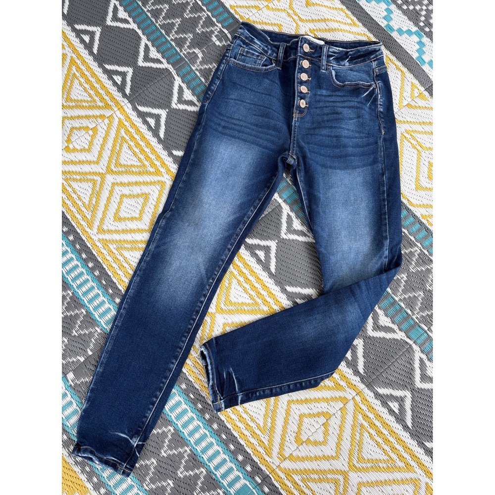 Zenana Womens High Rise Button Fly Skinny Jeans Dark Wash Stretch DOP-1621DD 27